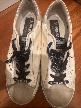 Golden Goose  White Low-Top Sneakers with Black Laces and Star Detail